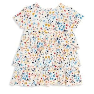 Magnetic Me Starry Print Dress - White, Blue, Orange tiers ruffles size 18-24 m